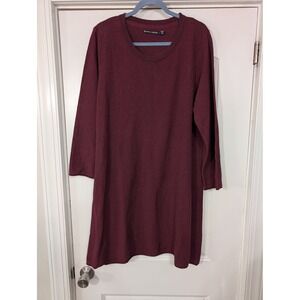 Gudrun Sjoden Burgundy Textured Knit Tunic Dress women's large linen cotton